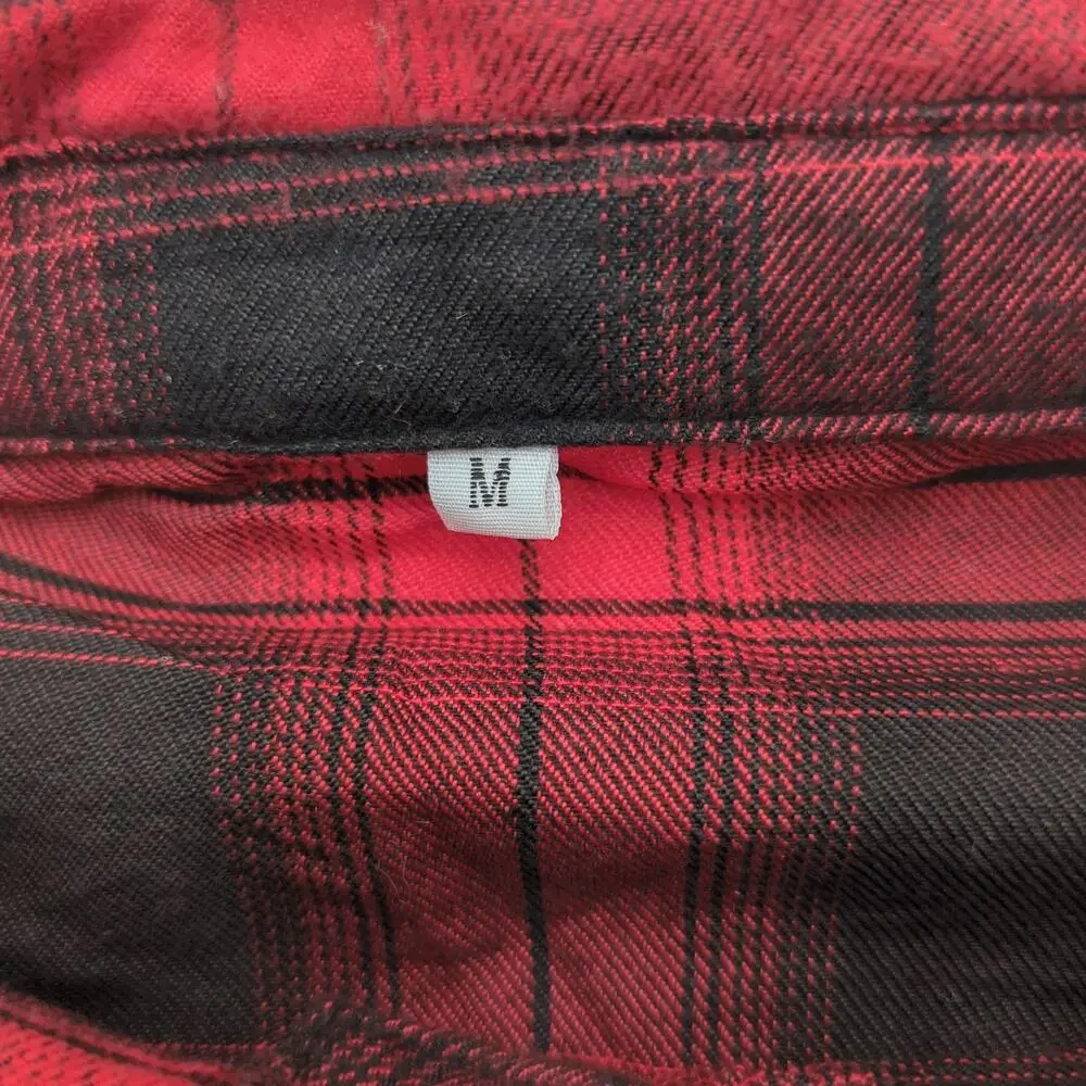 Shein M Red Black Plaid Button-Down Shirt - Picture 3 of 4